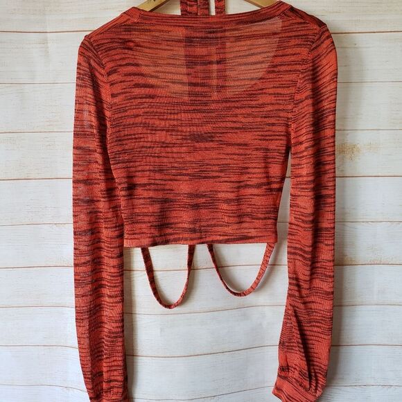 Alexis Loli Space-Dyed Knit Scoop Neck Long Sleeve Crop Top Women's Size Medium - Picture 9 of 13